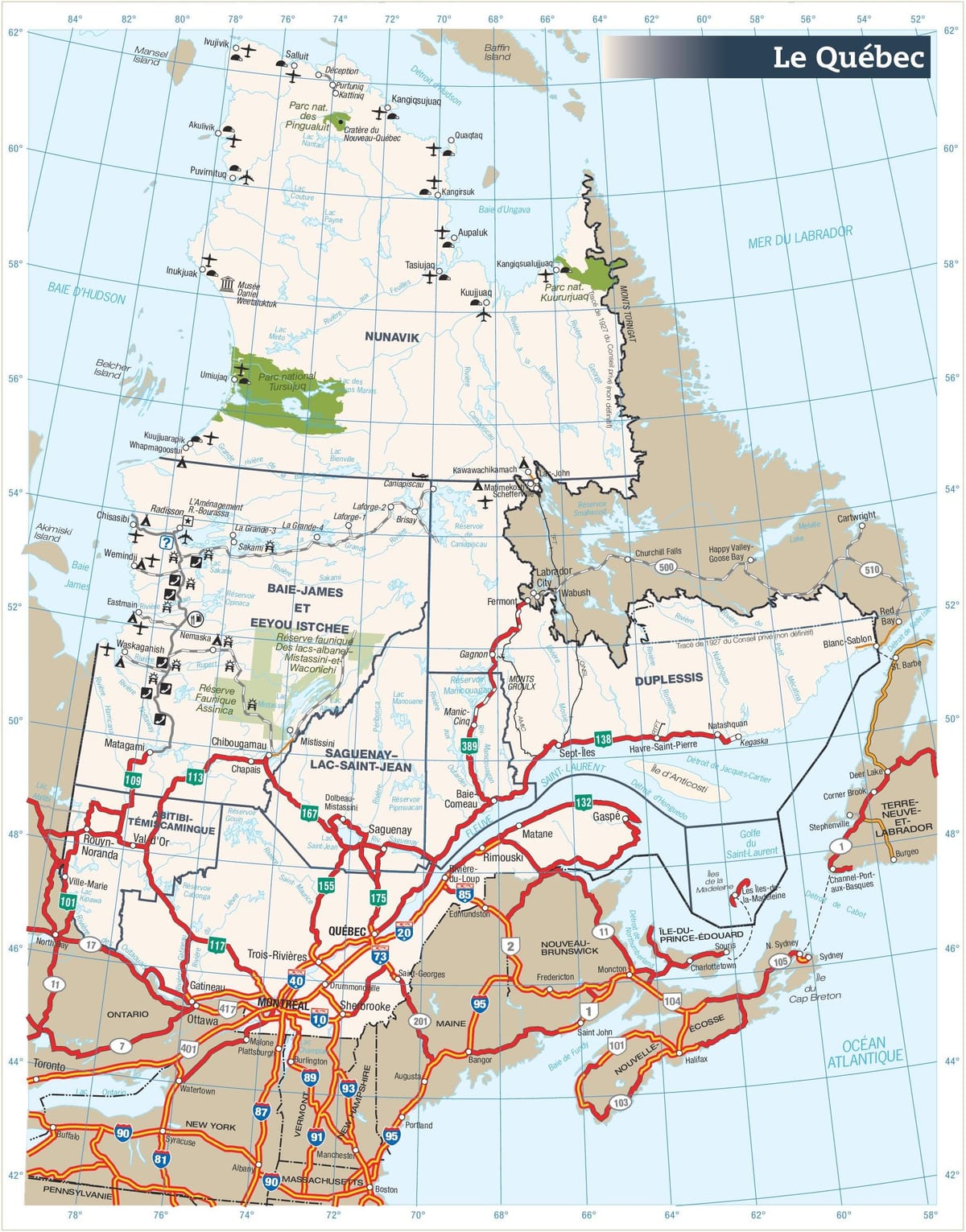 Карта на пътищата, quebec, Канада